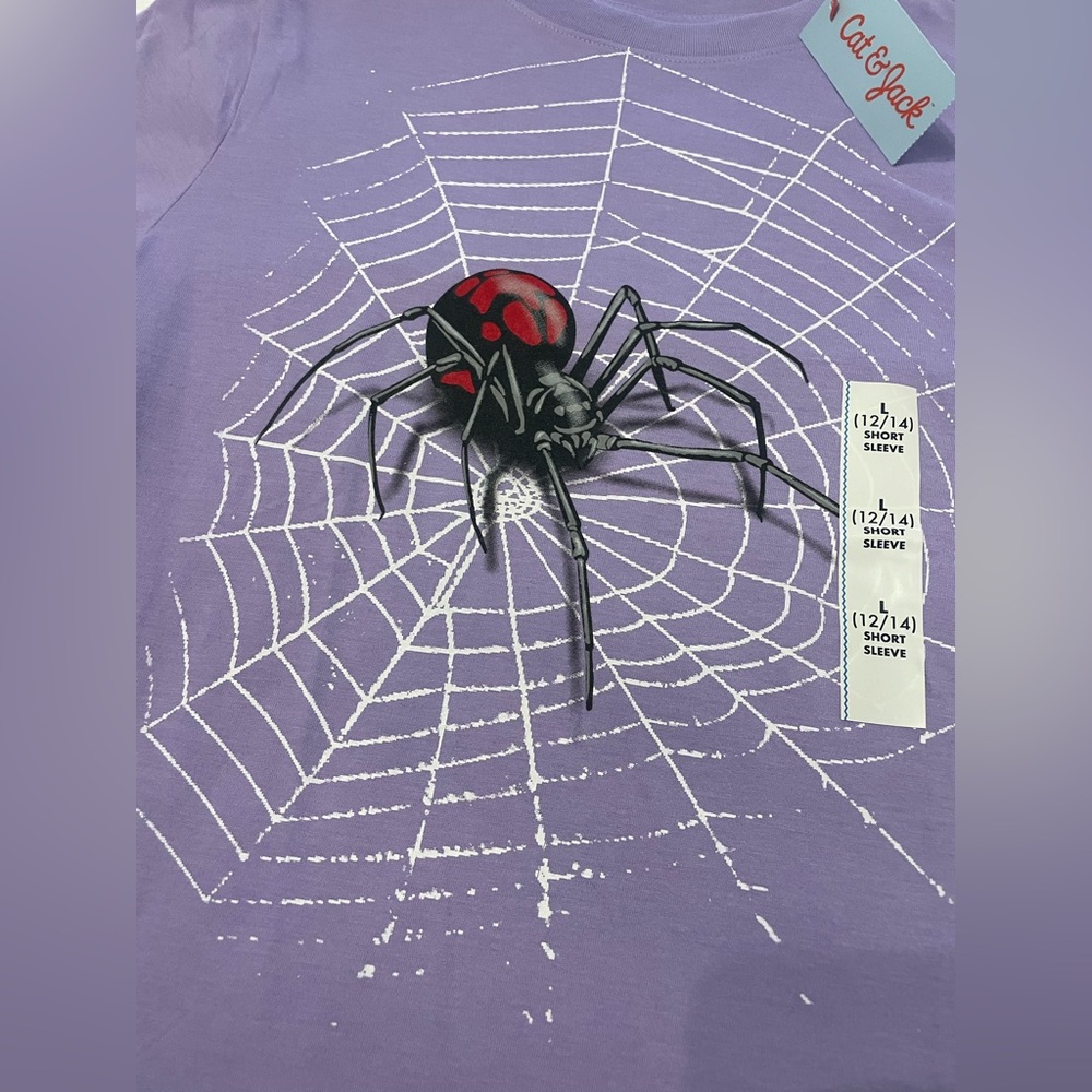 Cat & Jack Kids Spider T-shirt size large 12/14 purple new shirt - Picture 2 of 7